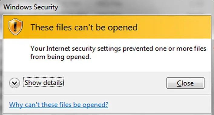 Your Internet Security Settings Prevented One or More Files From Being Opened